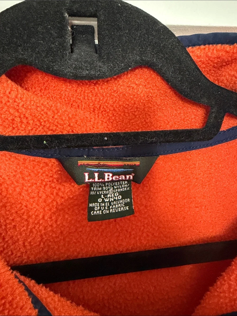 L.L. Bean VTG Men’s Orange Fleece Snap Pullover Navy Accents‎ Large